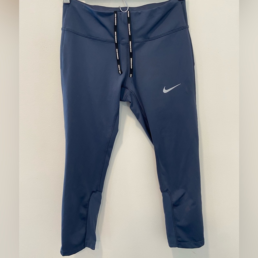 Women’s NIKE Dri-Fit Swoosh Blue Running Cropped Capri Leggings Size S